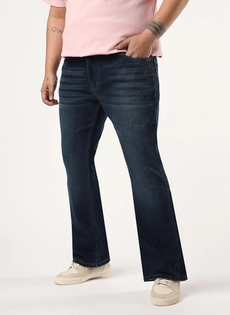 Urbano Fashion Urbano Plus Men's Blue Bootcut Fit Mid Rise Heavy Washed Jeans Stretchable